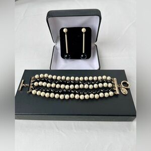 Brooks Brothers Pearl and Black Beaded Bracelet w/ Matching Drop Earrings